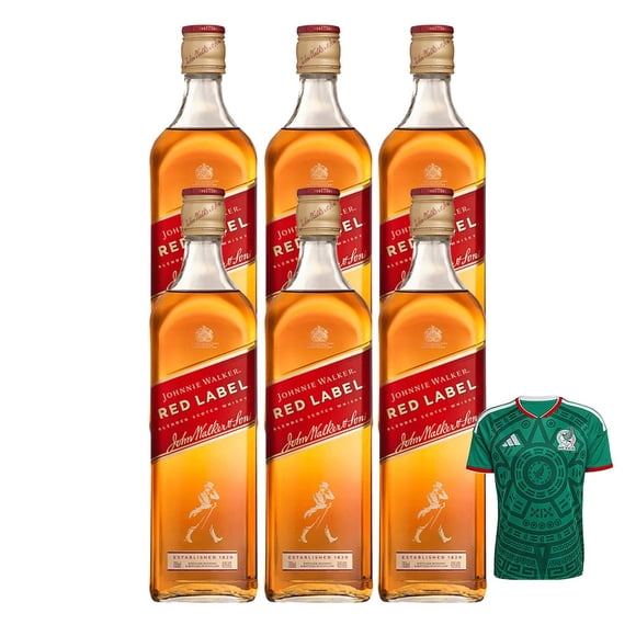 6 Whisky Johnnie Walker Blend Red Label 700 ml + Jersey Verde