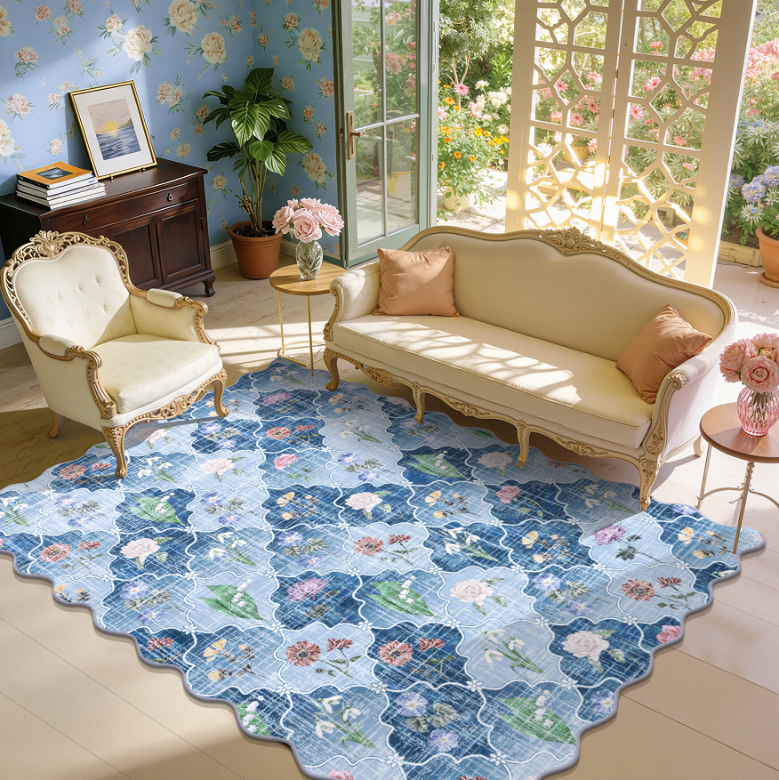 MJIAexp 5x7 Moroccan Floral Area Rug Washable Bedroom Rug Vintage Boho Area Rug Non-Slip Accent Throw Rug Stain Resistant Floor Carpet for Kitchen Entryway Living Room Office Blue