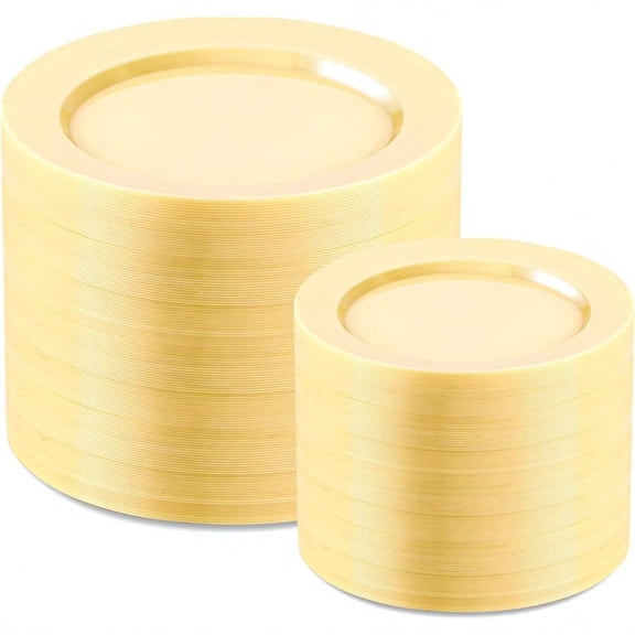200PCS Yellow Plastic Plates Disposable Plates for Party - Heavy Duty Plastic Plates - 100 10 Dinner Plates and 100 7 Salad Plates for Weddings Easter Parties and Events