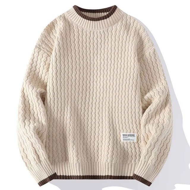 Crewneck Sweater Men‘s Autumn and Winter Lazy Style Handmade Knitted Base Shirt Trendy Fake Two-piece Inner Sweater for Teenagers