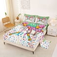thumbnail image 2 of Castle Fairy Baseball Print Bed Sheets 4-Piece, Ice Cream Drip Full Size Sheets, Green Pink Blue,1 Fitted Sheet, 1 Flat Sheet and 2 Pillowcases, 2 of 6