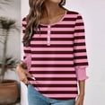 thumbnail image 3 of Womens Henley Shirts, 3/4 Sleeve Shirts for Women Summer Fashion Loose Fit Striped Printed Button Up Crewneck T-Shirts S-2XL, 3 of 6