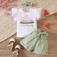 thumbnail image 2 of CAUYDY Toddler Baby Girl Summer Clothes Ruffled Sleeve Ribbed Knit T-Shirt Tops Cute Floral Shorts Set 2Pcs Outfits 2-8Y Girls Summer Set 1-4 Years (Sizes 12-18 Months,H03-Green), 2 of 8