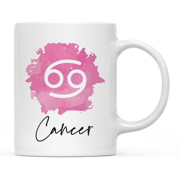 Koyal Wholesale Zodiac Sign Ceramic Coffee Mug, Cancer Sign Symbol, Pink Watercolor Design