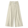thumbnail image 7 of Guluxicc Women's Cotton Pants with Pockets Elastic Waist Drawstring Wide Leg Trousers for Everyday Wear Summer Casual Outfits, 7 of 7