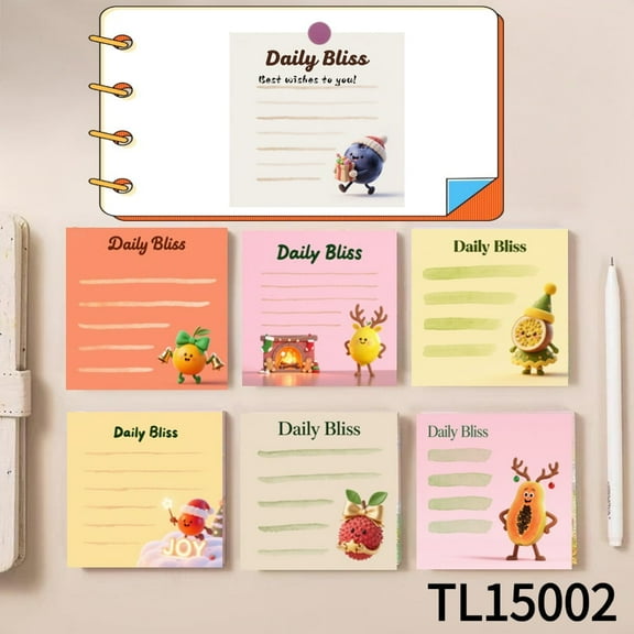 Colorful Christmas Fruit - Themed Sticky Notes for Joyful Reminders (3.54×3.54 Inches) 100-Pack with105 Emoticon Stickers,Ideal for Quickly Jotting Down Reminders,Strong Adhesive for Any Surface