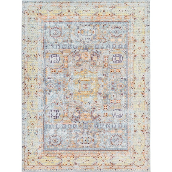 Unique Loom Tremolo Austin Rug Light Blue/Cream 7' 1" x 10' Rectangle Border Bohemian Perfect For Living Room Bed Room Dining Room Office