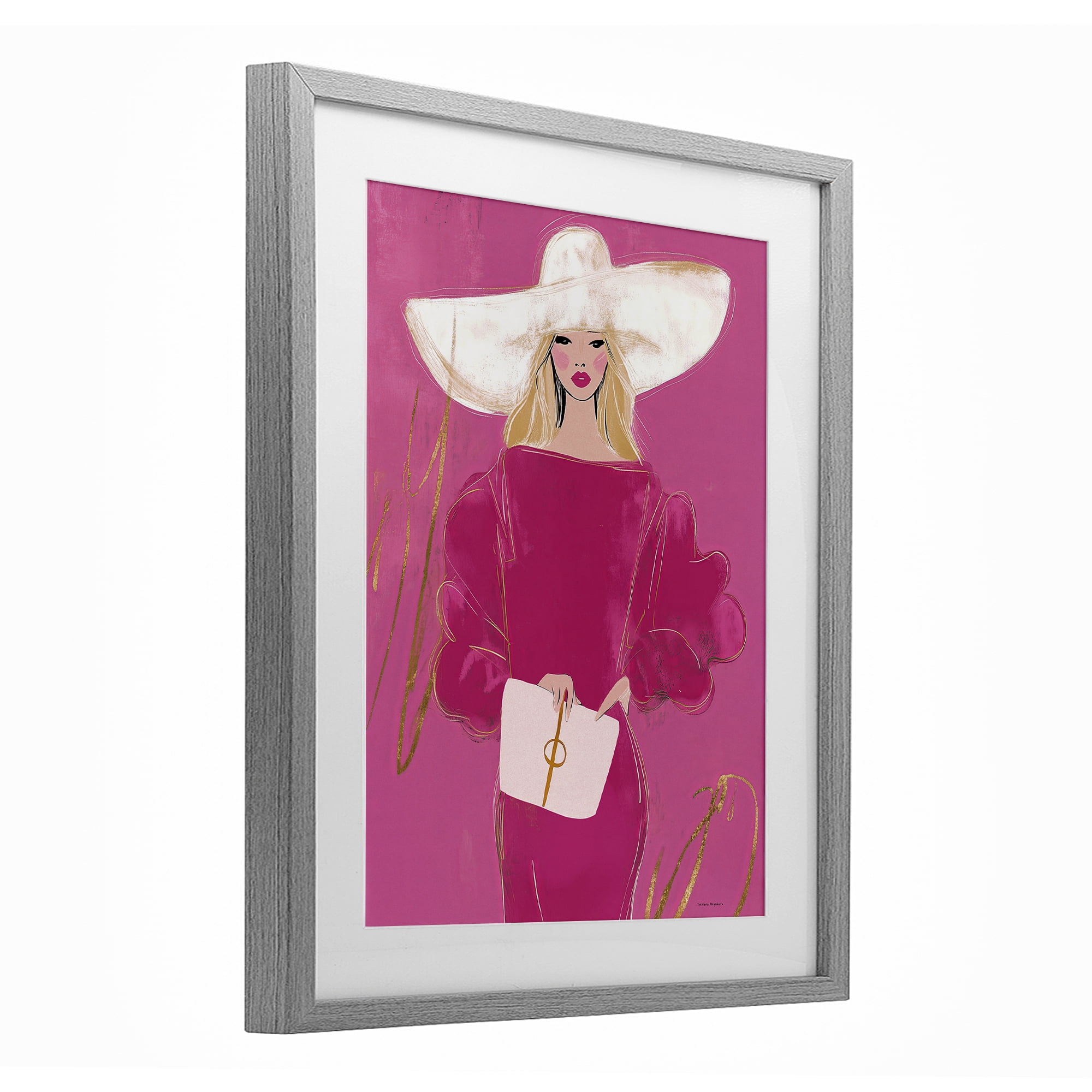 Stupell Industries Lady In Pink with Hat Gray Framed Print Under Glass, design by Svetlana Aleynikova