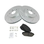 Front Ceramic Brake Pad and Cross Drilled and Slotted Rotor Kit - Vented - Premium G Coated - 5 Lug - Performance Type - Compatible with 1999 - 2004 Honda Odyssey 2000 2001 2002 2003