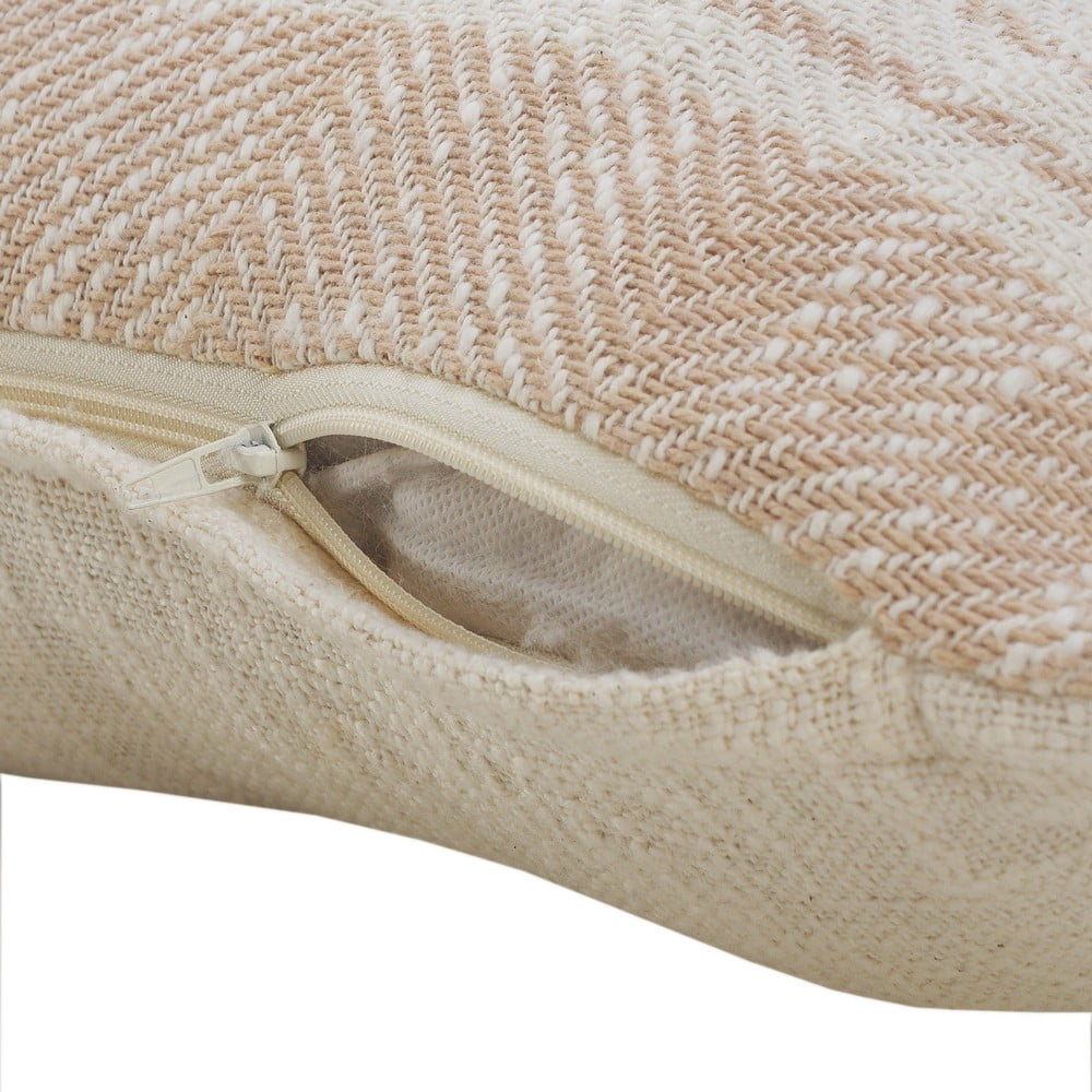 LR Home Ox Bay Hand-Woven Tan/White Geometric All-Natural Cotton Pillow Cover