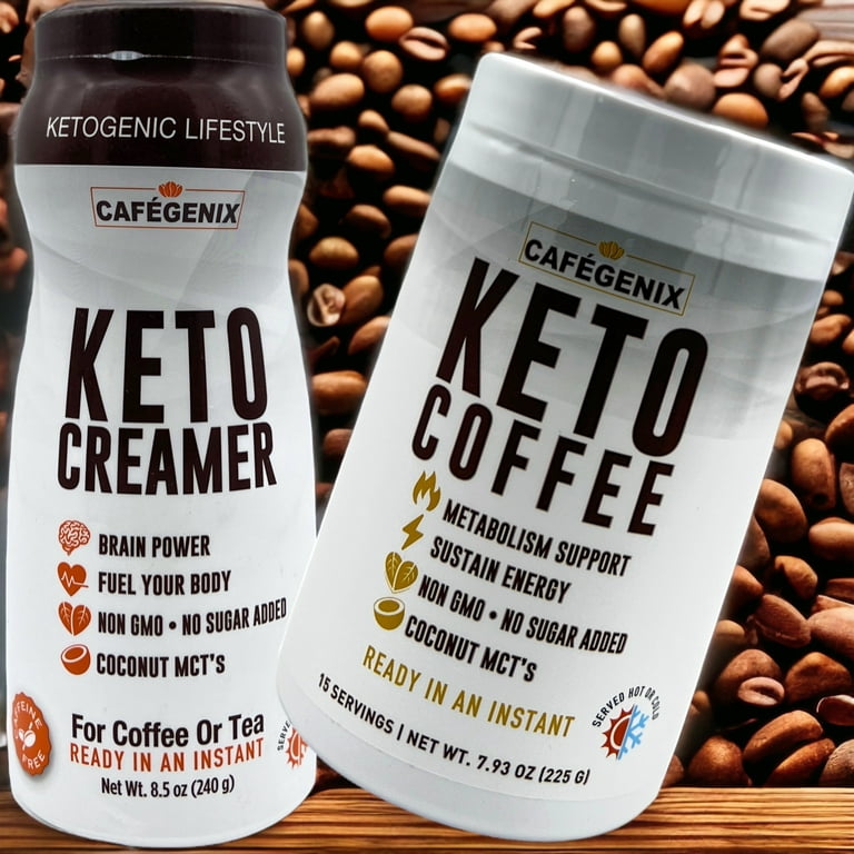 Cafegenix Keto Coffee Instant Non GMO Premium Medium Roast, 7.93 oz with Low  Carb Coffee Creamer, 8.5 oz 