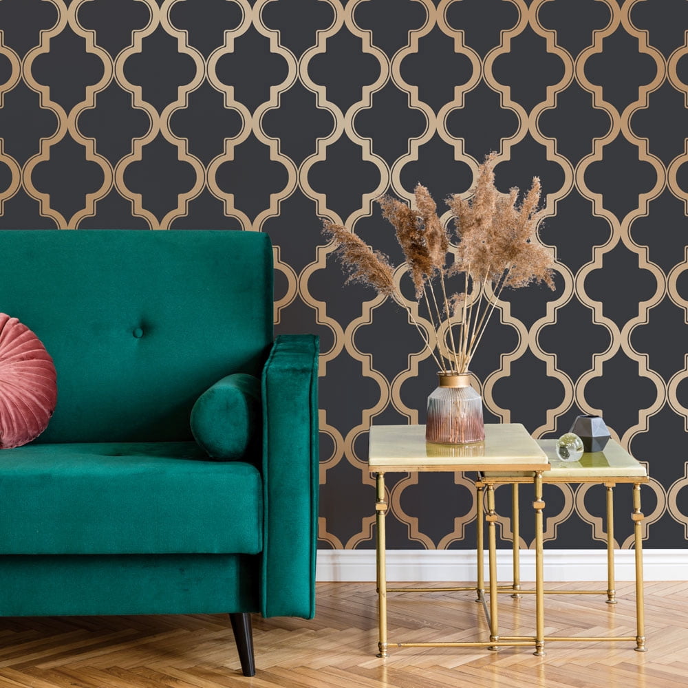 Tempaper Marrakesh Midnight & Metallic Gold Peel and Stick Wallpaper, 20.5" x 16.5'