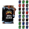 thumbnail image 1 of Mardi Gras Chemises à Manches Longues pour Femmes 2026 Mode Denim Patchwork Col à Revers Chandail en Molleton Graphique, 1 of 2