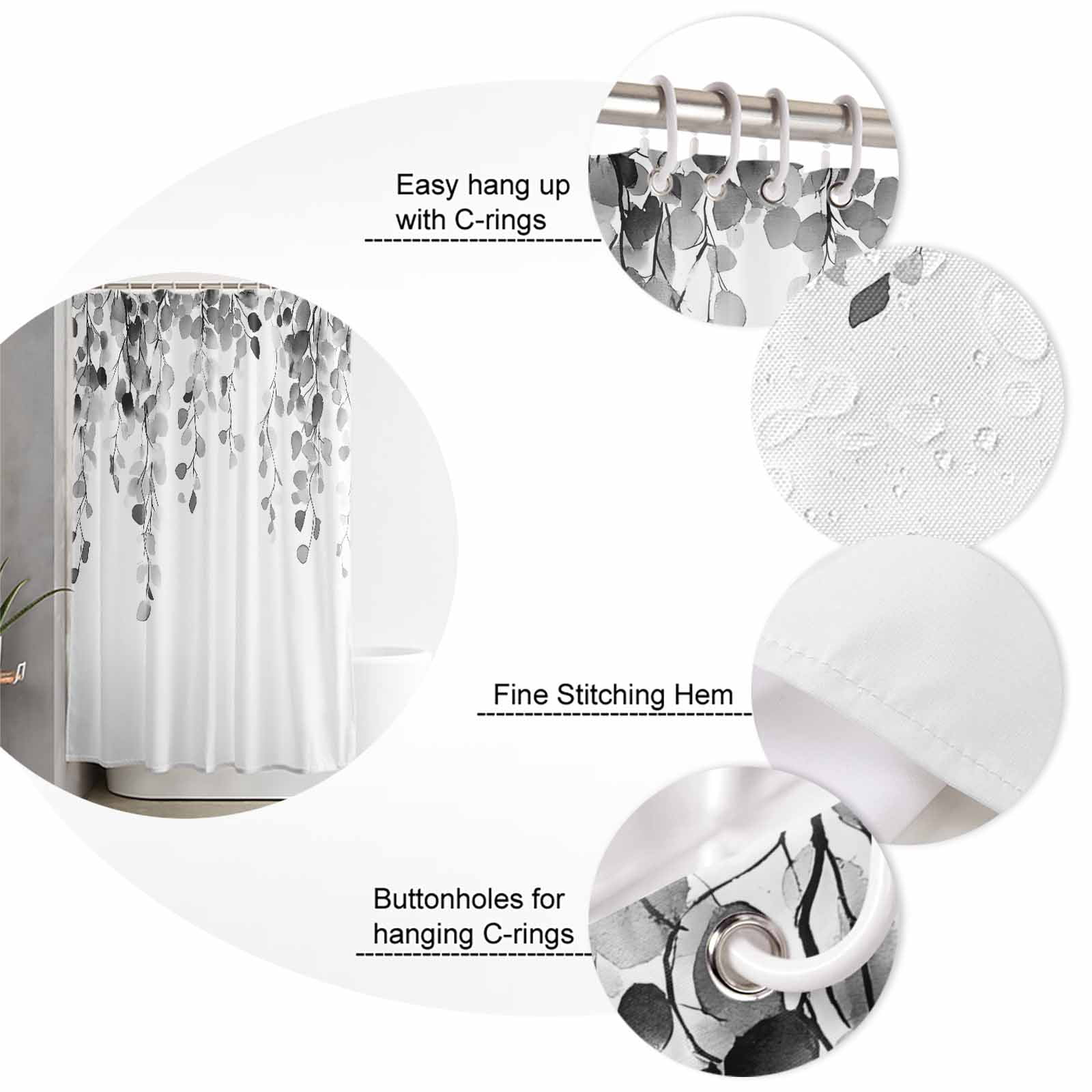54x78 Inch Shower Curtain Decorative Grey Eucalyptus Leaves Bathtub Bath Curtains Fabric Waterproof Bathroom Decor Summer Botanical Farmhouse Small Stall Shower Curtain Set with 12 Hooks