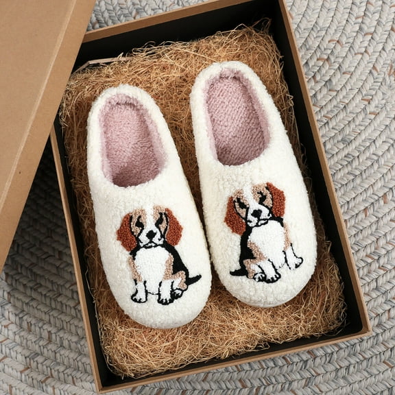 Winter House Slippers Women Slip on Fuzzy Casual Winter Soft Slide House Slippers Outdoor Indoor Cute Pet Flat Warm Sandals