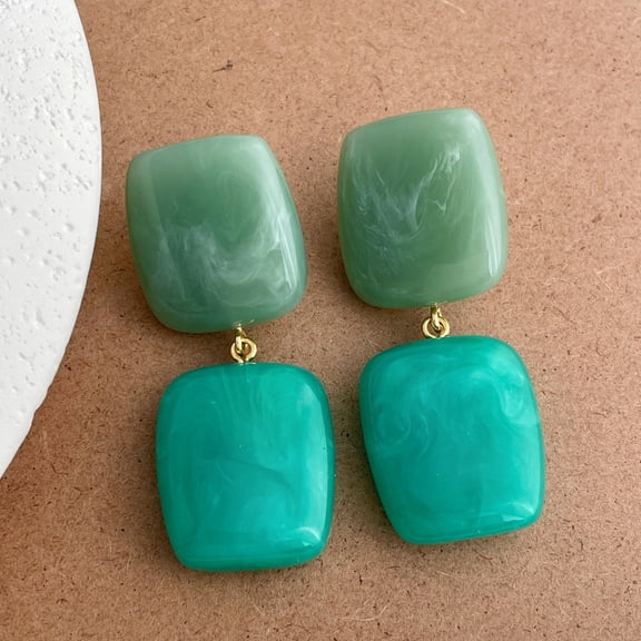 Zhuge Women's 80s Retro Multicolor Acrylic Earrings, Vintage Minimalist Geometric Dangle & Drop Jewelry for Party Fashion, Style B, Blue and Green