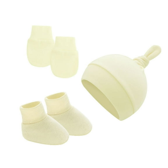 Sofullue 3 Pieces Newborn Hat Mittens SockS Set No Scratch Gloves for 0-12 Months Boy Girl