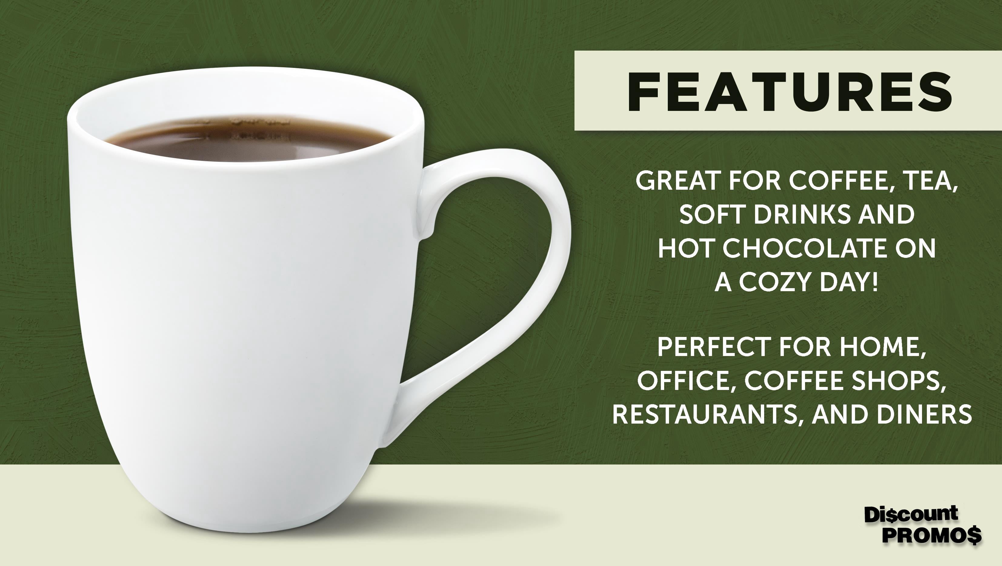 10 Bistro Vitrified Porcelain Mugs Set, 11 oz. - Stoneware, Coffee, Tea - White