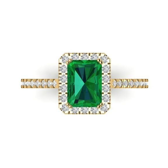 Clara Pucci 14K Yellow Gold 1.86ct Emerald Solitaire with Accents Ring
