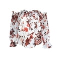 thumbnail image 5 of jsaierl Off the Shoulder Tops for Women Puff Sleeve Print Ruffle Blouse Long Sleeve Loose Fit Shirt Top Casual Dressy, 5 of 5