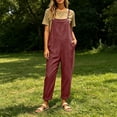thumbnail image 7 of HBYJLZYG Women's Overalls Rompers with Four Patch Pockets and Adjustable Button Straps, Relaxed Fit Cotton Linen Blend Casual Summer Vacation Everyday Wear for Women, 7 of 7