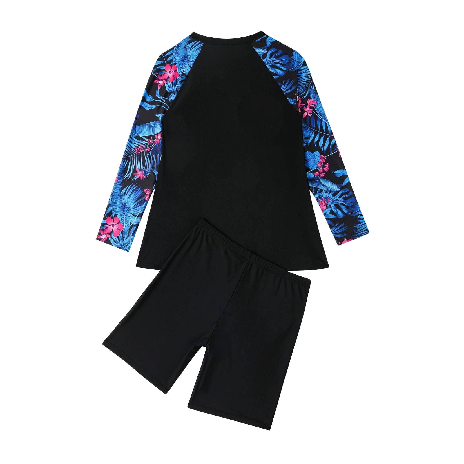 Oplxuo Women's Plus Size Two Piece Long Sleeve Swim Tops Bathing Suits with Shorts Printed Swim Shirts Surf Swimwear