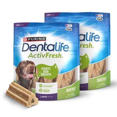 Purina DentaLife ActiveFresh Large Dog Treats Dental Chews with Chicken, 35 oz Pouch, 2 Packs (30 Count)
