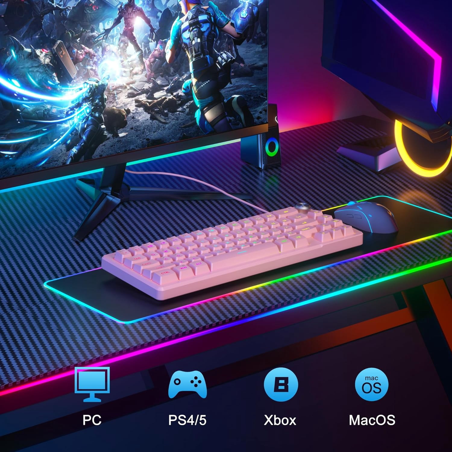 MageGee 60% Gaming Keyboard - TS68 Compact Mechanical-Style Tactile Feel, RGB Backlit with Smart Knob, 68 Keys Ergonomic Design, 18-Key Anti-Ghosting