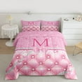 thumbnail image 2 of Manfei Letter Monogrammed M 2pcs Bedding Comforter Set,Kawaii Butterfly Bowknot Twin Comforter Sets,Pink Bling Glitter Breathable Bedding Set,Ultra Soft Home Decor,Reversible, 2 of 8