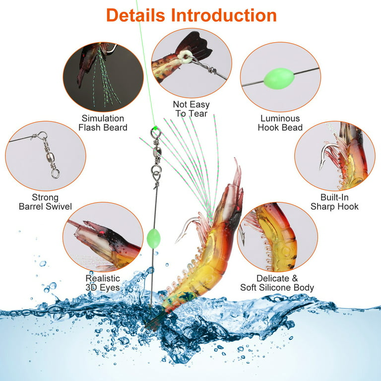10pcs Realistic Shrimp Bait Set iMounTEK Silicone Soft Lifelike Shrimp Fishing Lures with Luminous Sharp Hooks for Freshwater Saltwater Trout Bass