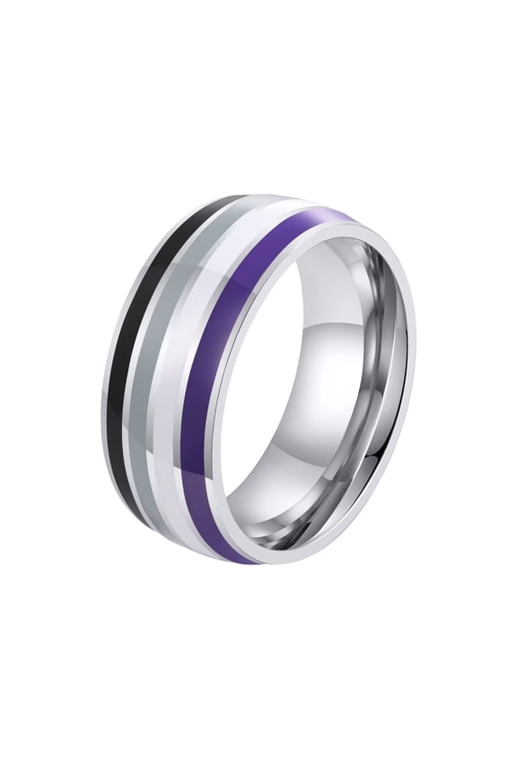 Unisex Stainless Steel Rainbow Striped Pride LGBT Individual trends Ring Asexual Size 9