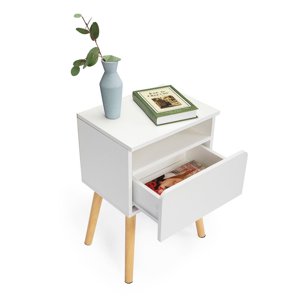 Kepooman Nightstand, Modern End Table Side Table with Drawer and Storage Shelf Wood Night Stand Bedside Table for Bedroom, Living Room, Sofa Couch, Hall, White Kepooman Nightstand, Modern End Table Side Table with Drawer and Storage Shelf Wood Night Stand Bedside Table for Bedroom, Living Room, Sofa Couch, Hall, White