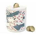 thumbnail image 3 of Casino Piggy Bank, Abstract Background with Playing Cards Metropolitan Tourist Attractions, Ceramic Coin Bank Money Box for Cash Saving, 3.6" X 3.2", Slate Blue Red Black, by Ambesonne, 3 of 4