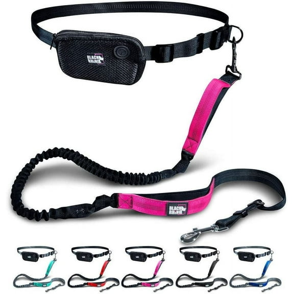 Black Rhino - Premium HANDS FREE DOG LEASH for Running Walking Jogging & Hiking - Adjustable Length Dual Handle Bungee Leash Medium – Large Dog Neoprene Padded Handles - Free Running Pouch Pink/Bla