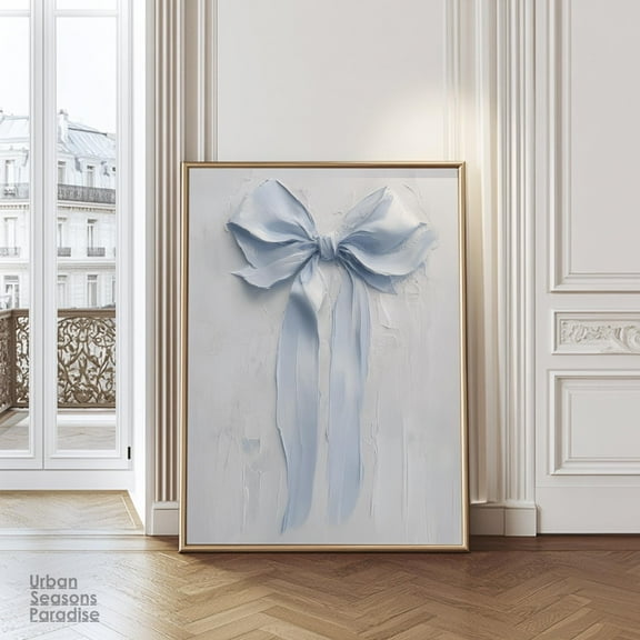 Modroom Blue Coquette Bow Impasto, Romantic Cottagecore Wall Art For Vintage Preppy Decor Wall Decor, 8x12 UNFRAMED
