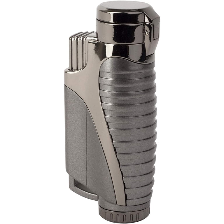 Mantello Cigars Triple Jet Flame Butane Lighter, Refillable, Adjustable,  Windproof Torch