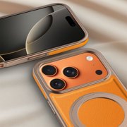 ShellTech for iPhone 15 Pro Max Leather Magnetic Case,360° Rotating Adjustable Magnetic Stand [Compatible with Magsafe] Shockproof Anti-Scratch Anti-Fingerprint Protective Slim Hard PC Cover,Orange