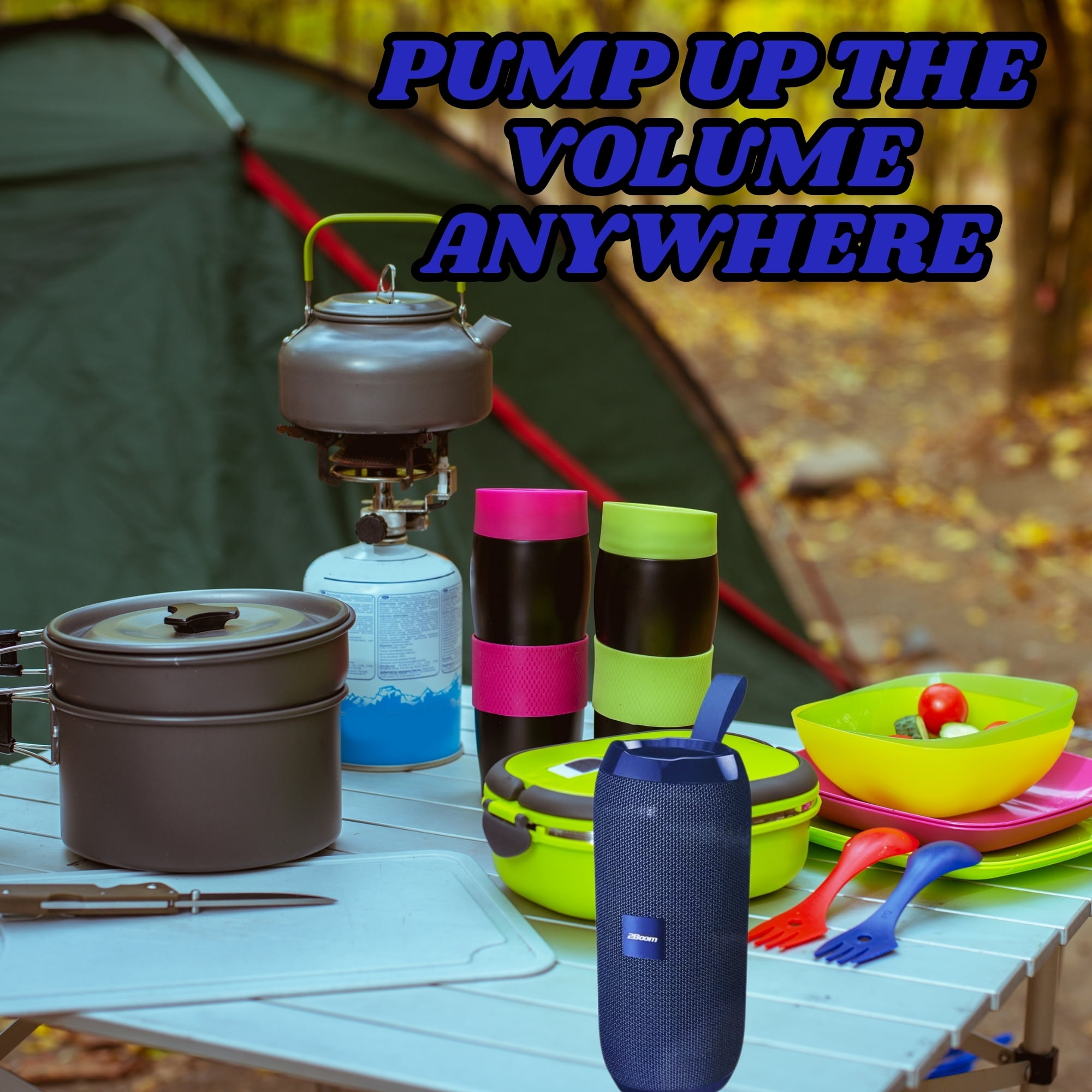 2Boom Jammin' Wireless Portable Speaker Blue, Deep Bass, Long Battery, Lightweight, Travel-Friendly, Easy Carry Strap 1Ct with Snoep in Beperkte Oplage