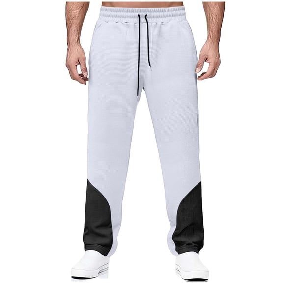 Fewfanhot Mens Pants Elastic Waist Drawstring Wide Leg Sweatpants Casual Loose Baggy Joggers with Pockets