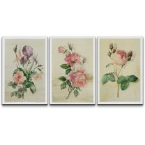 wall26 Canvas Print Wall Art Set Pastel Watercolor Rose Daisy Flowers Nature Floral Illustrations Modern Decorative Rustic Botanical Relax/Calm for Living Room, Bedroom, Office - 16"x24" x