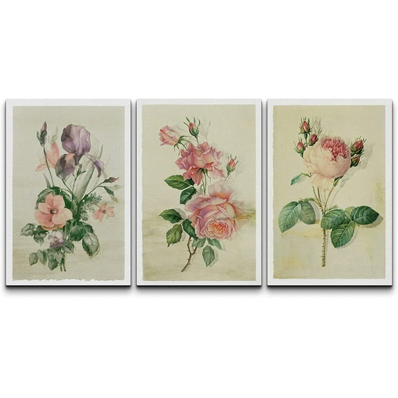 wall26 Canvas Print Wall Art Set Pastel Watercolor Rose Daisy Flowers Nature Floral Illustrations Modern Decorative Rustic Botanical Relax/Calm for Living Room, Bedroom, Office - 16"x24" x