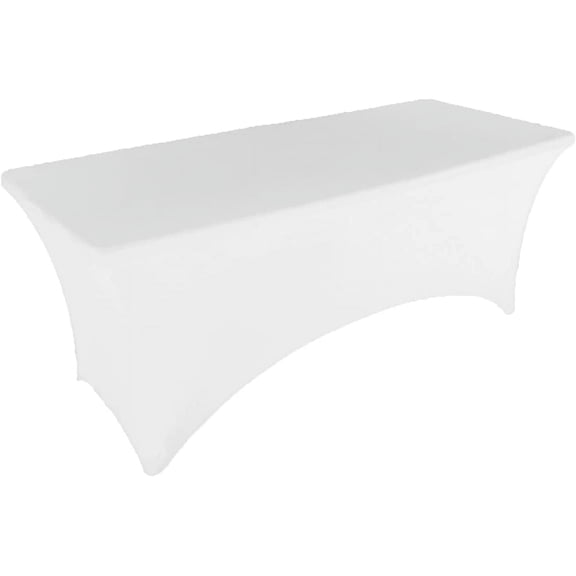 8Ft White Stretch Spandex Table Cover Tablecloth For Rectangular Fitted Folding Table