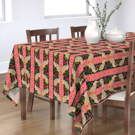 

Cotton Sateen Tablecloth 70 Square - Peacock Deco Retro Style Garden Flower Bird Floral Brocade Print Custom Table Linens by Spoonflower
