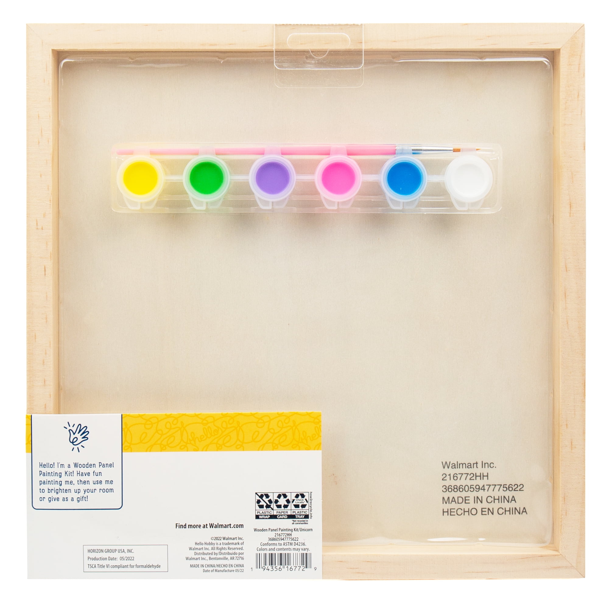 Hello Hobby Wood Art Board Painting Kit, Purple Unicorn Cupcake Design, 6 Acrylic Paints, Boys and Girls, Child, Ages 5+