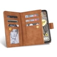 thumbnail image 2 of Allytech Zipper Wallet Case for Google Pixel Fold, Premium PU Leather Multiple Cards Sholder Cash Pocket Stand Hand Strap Protective Case Cover for Google Pixel Fold 7.6" - Brown, 2 of 8