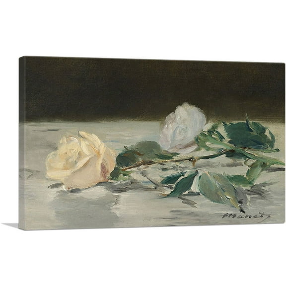 ARTCANVAS Two Roses on a Tablecloth 1883 Canvas Art Print by Edouard Manet - Size: 26" x 18" (0.75" Deep)