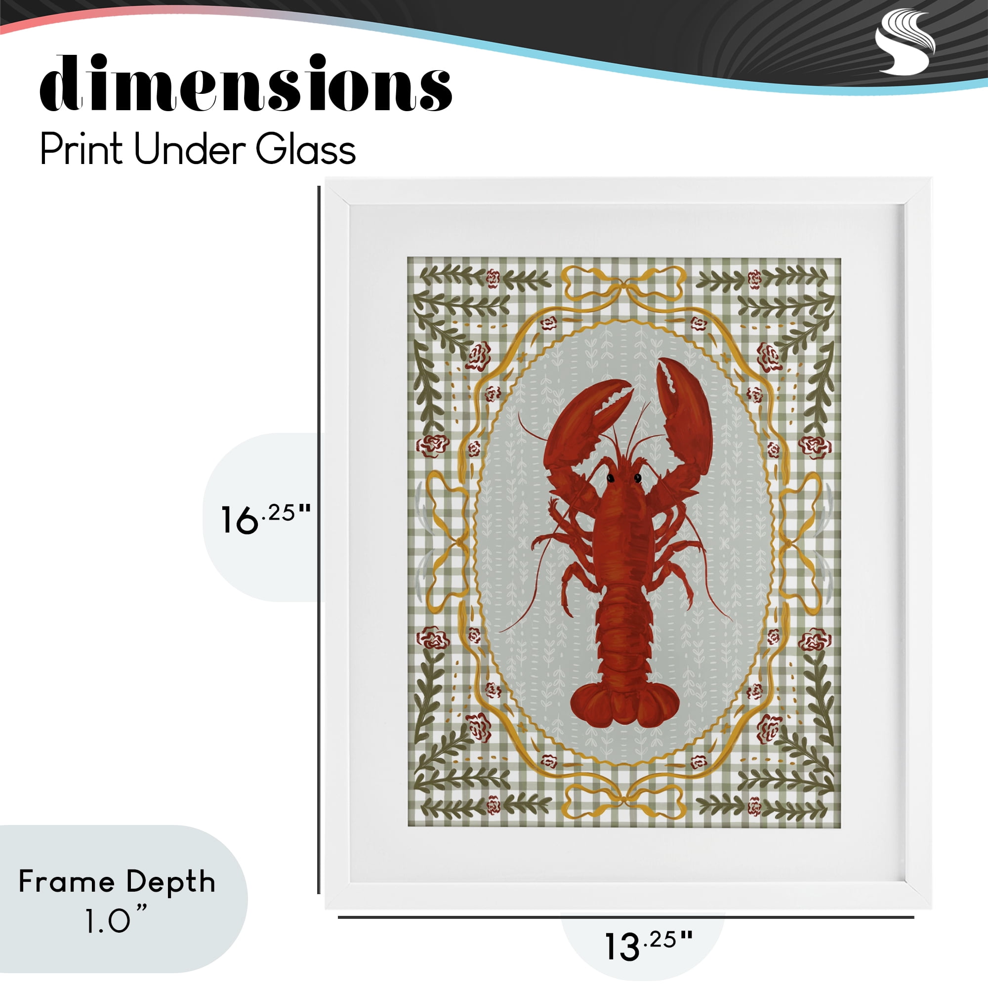 Stupell Industries Lobster with Gingham Kitchen Charm White Framed Print Under Glass, design by Vero Illustrates