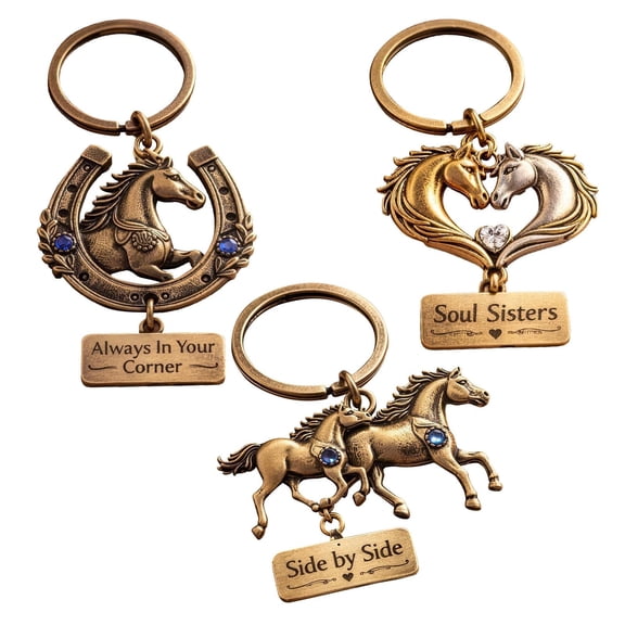 Heartfelt Sisterhood Horse Charm Keychain, Not Sisters by Blood But Sisters by Heart Friendship Keychain, Unbreakable Bonds Gift for Best Friend Sister Horse Lovers (3 Pack)