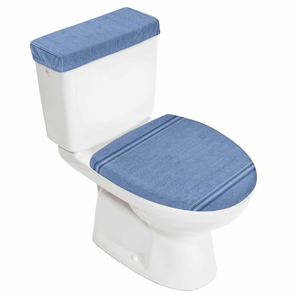 Blue Toilet Lid Cover and Tank Cover Set, Blue 2pc Stretch Toilet Lid Seat Covers for Bathroom Washable Protector with Elastic Edge for Standard & Elongated Toilets