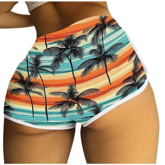 Workout Scrunch Booty Shorts for Women Beach Tropical Sexy Hot Pants Briefs Butt Lifting Cute Sports Leggings Orange, XXL